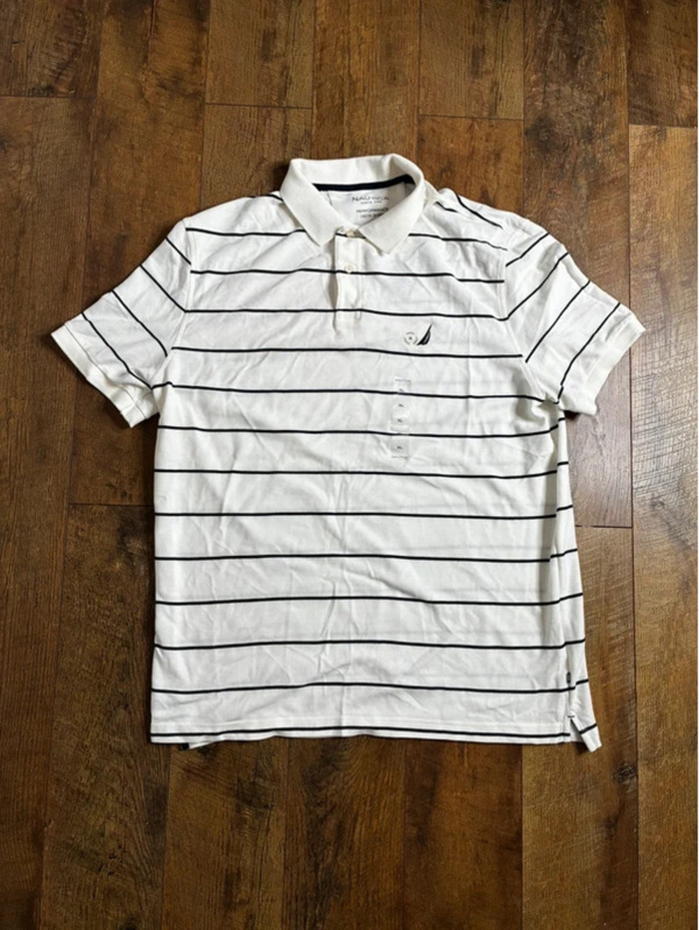 NWT Nautica Performance Deck White/Navy Blue Striped Polo Shirt Men's XL